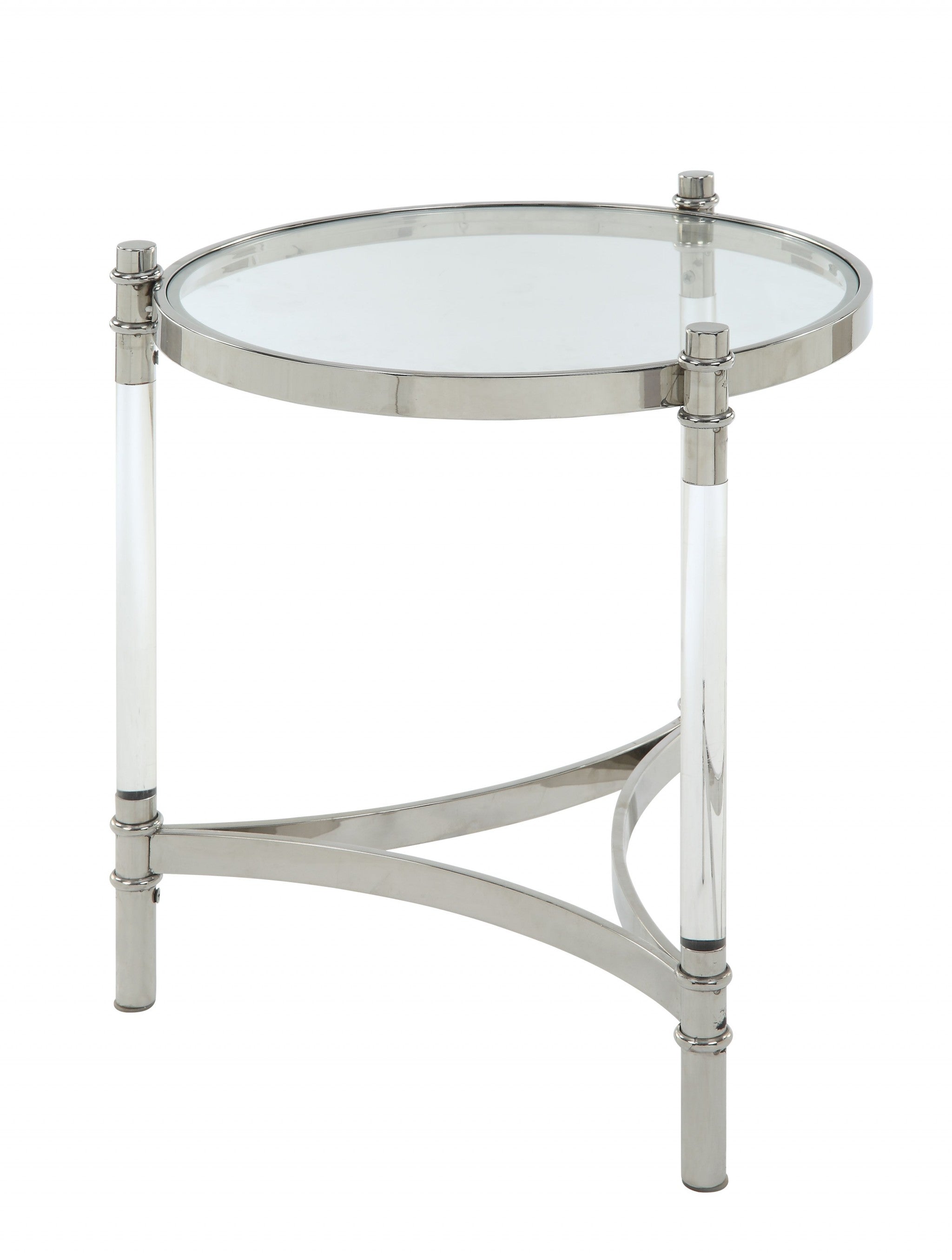 20" X 20" X 24" Stainless Steel, Clear Acrylic And Glass End Table