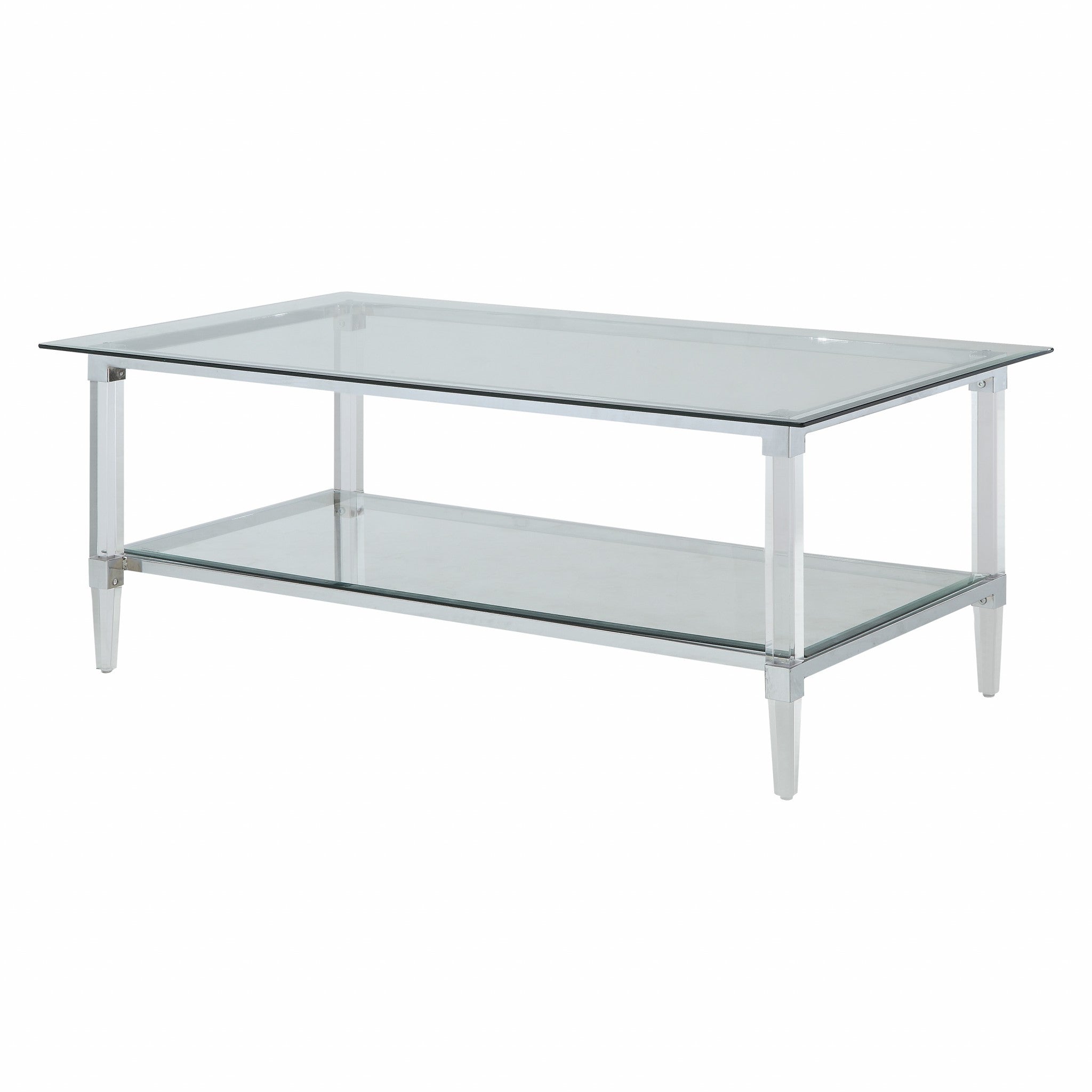 48" X 26" X 18" Clear Acrylic, Chrome And Clear Glass Coffee Table