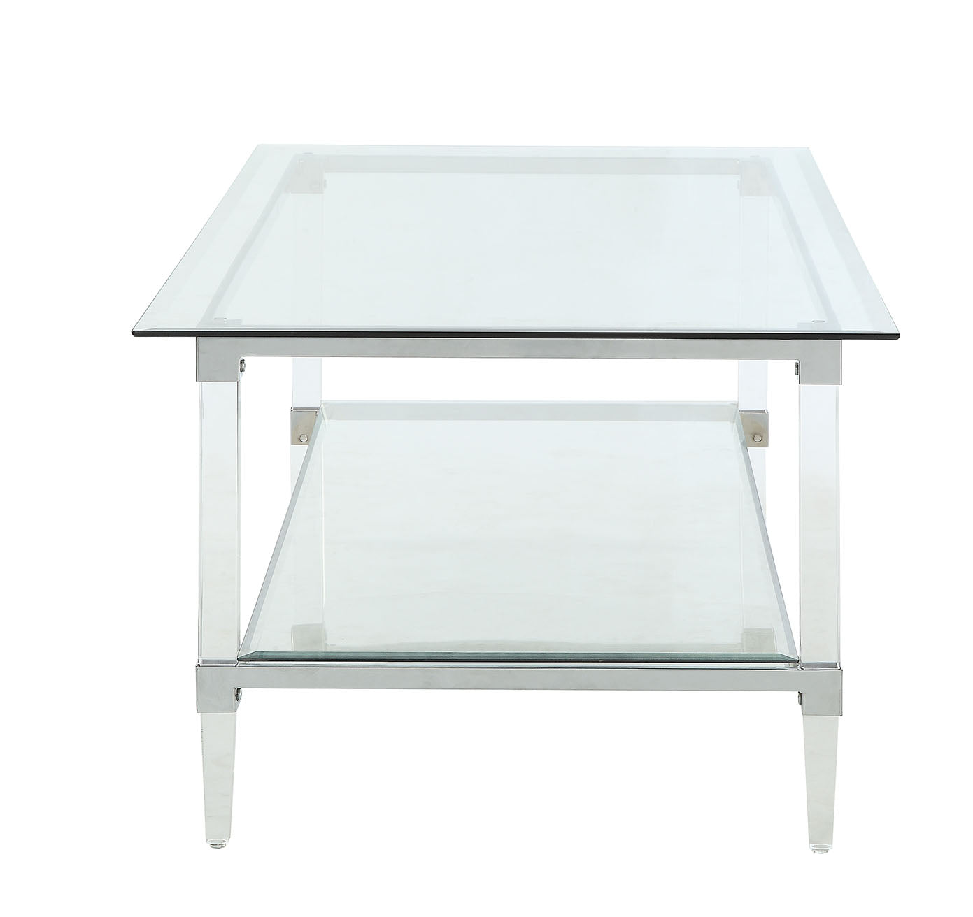 48" X 26" X 18" Clear Acrylic, Chrome And Clear Glass Coffee Table