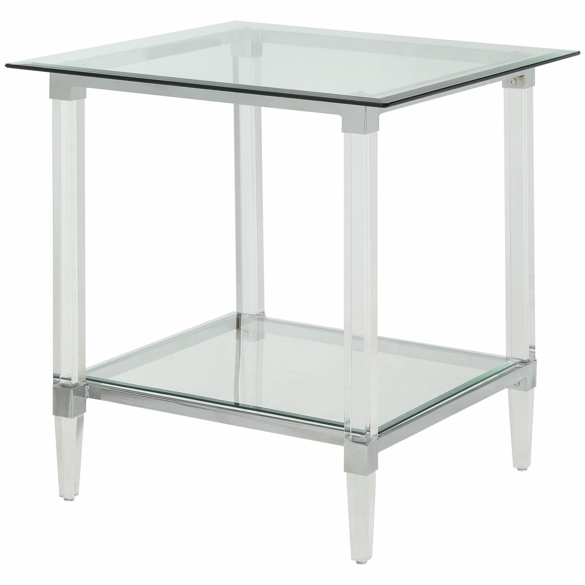 24" X 24" X 24" Chrome, Clear Acrylic And Glass End Table