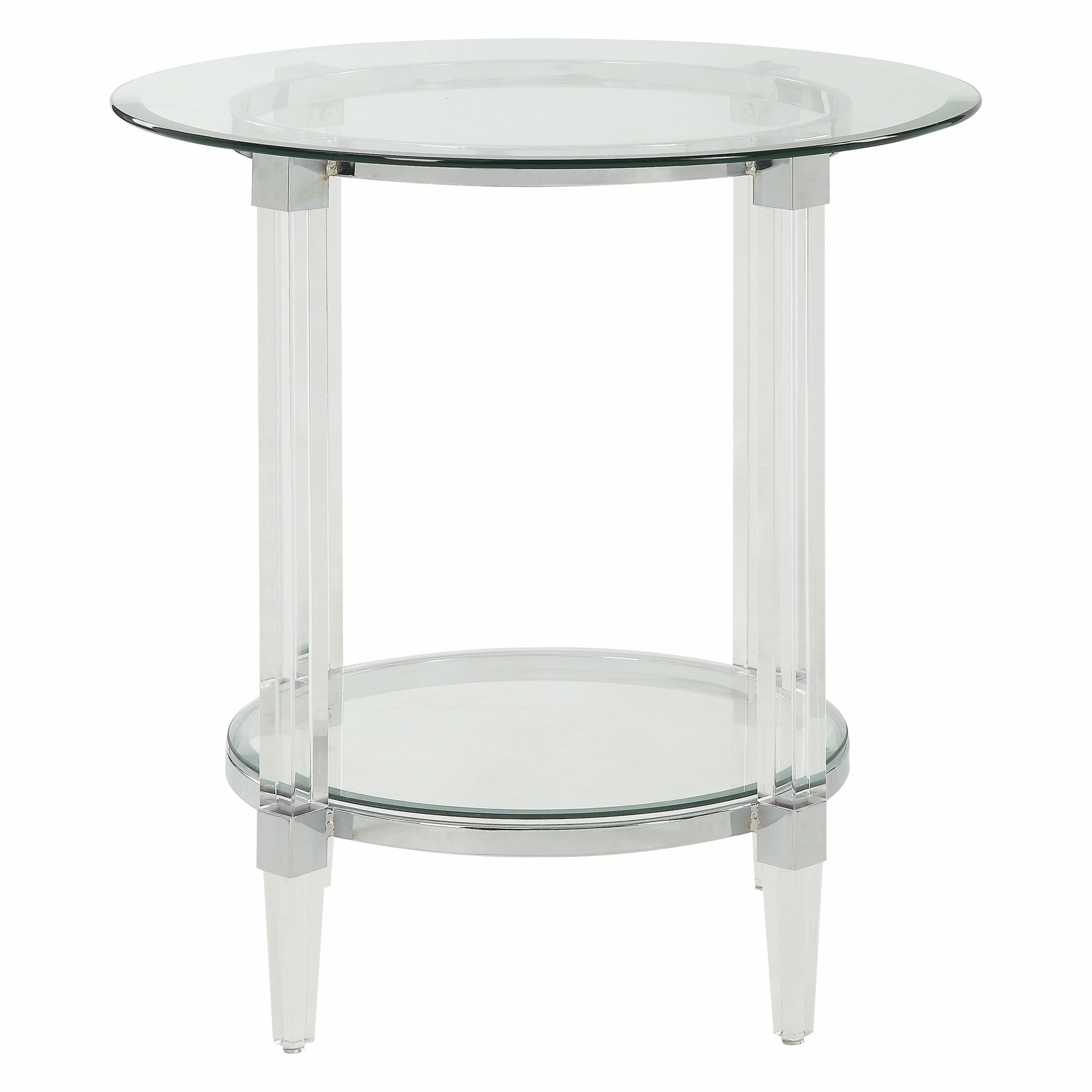 24" X 24" X 24" Chrome, Clear Acrylic And Glass End Table