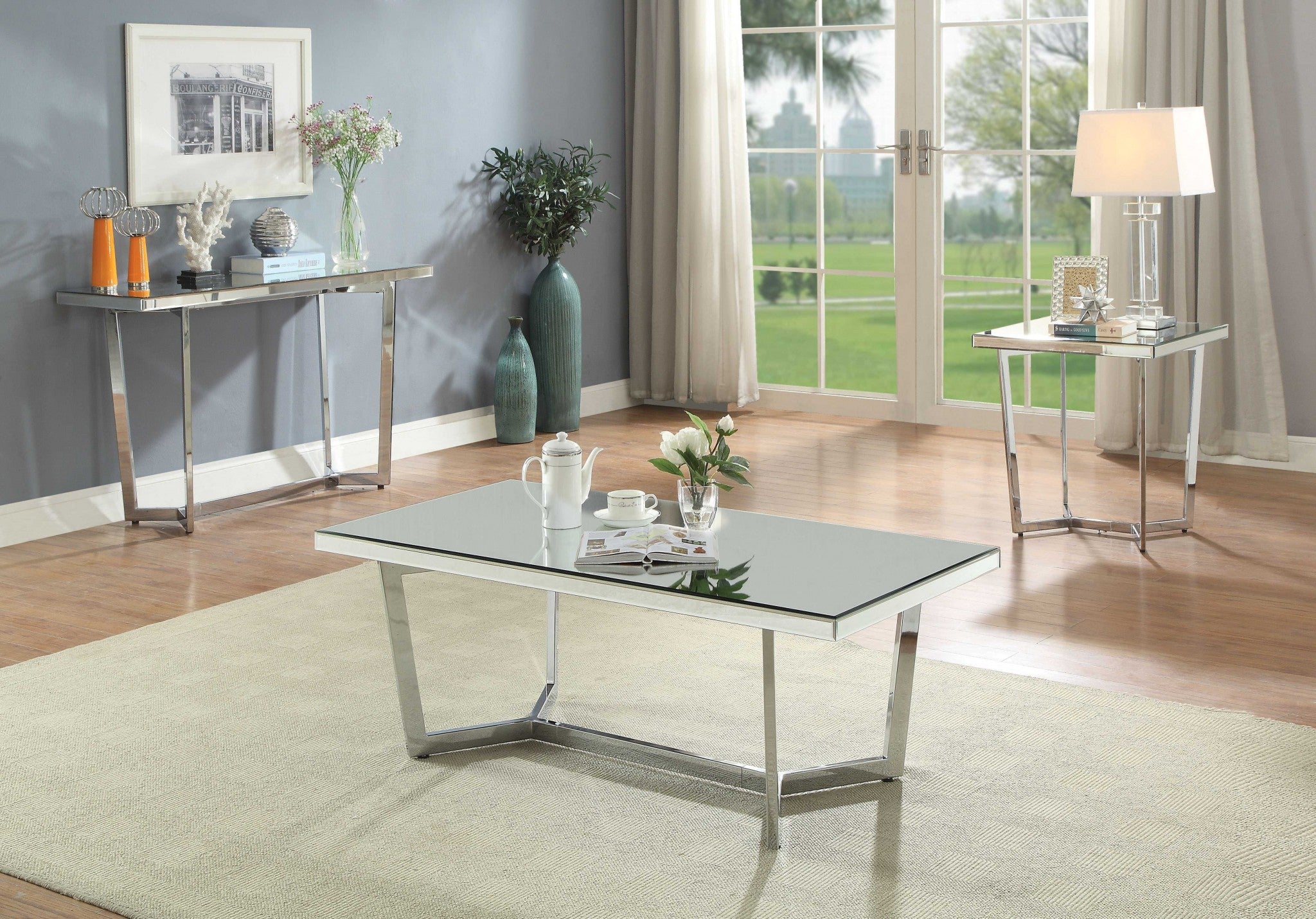 48" X 24" X 18" Mirrored And Chrome Coffee Table