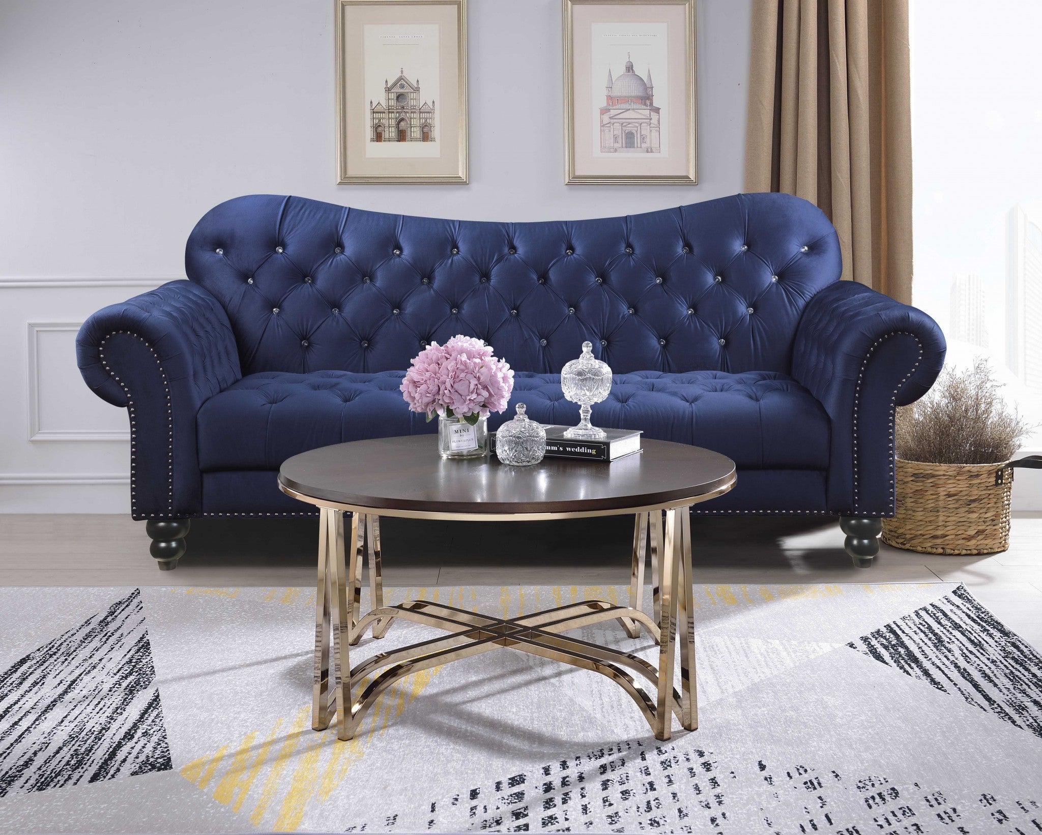 36" X 36" X 18" Walnut And Champagne Coffee Table