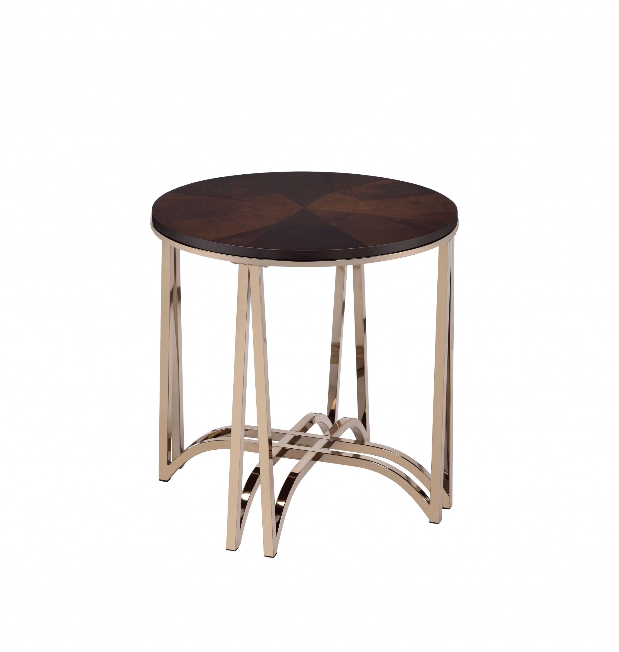 24" X 24" X 24" Walnut And Champagne Metal End Table