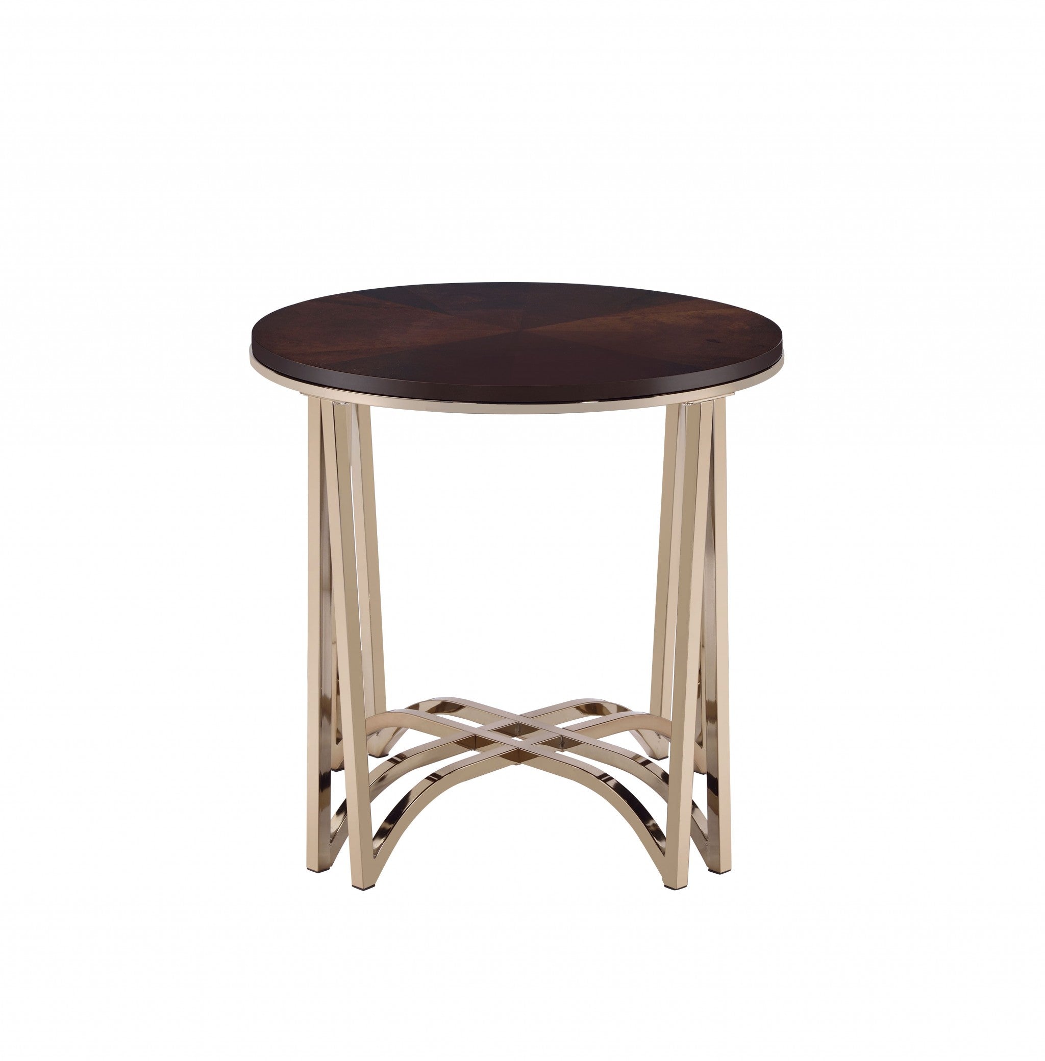 24" X 24" X 24" Walnut And Champagne Metal End Table