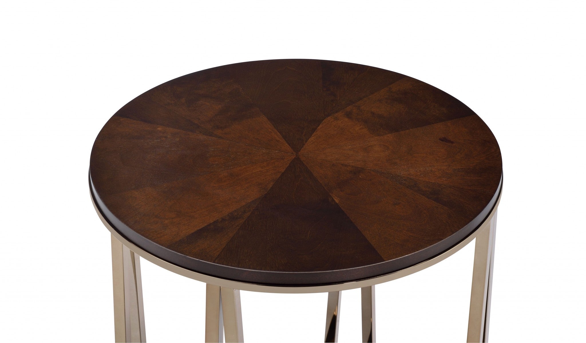 24" X 24" X 24" Walnut And Champagne Metal End Table