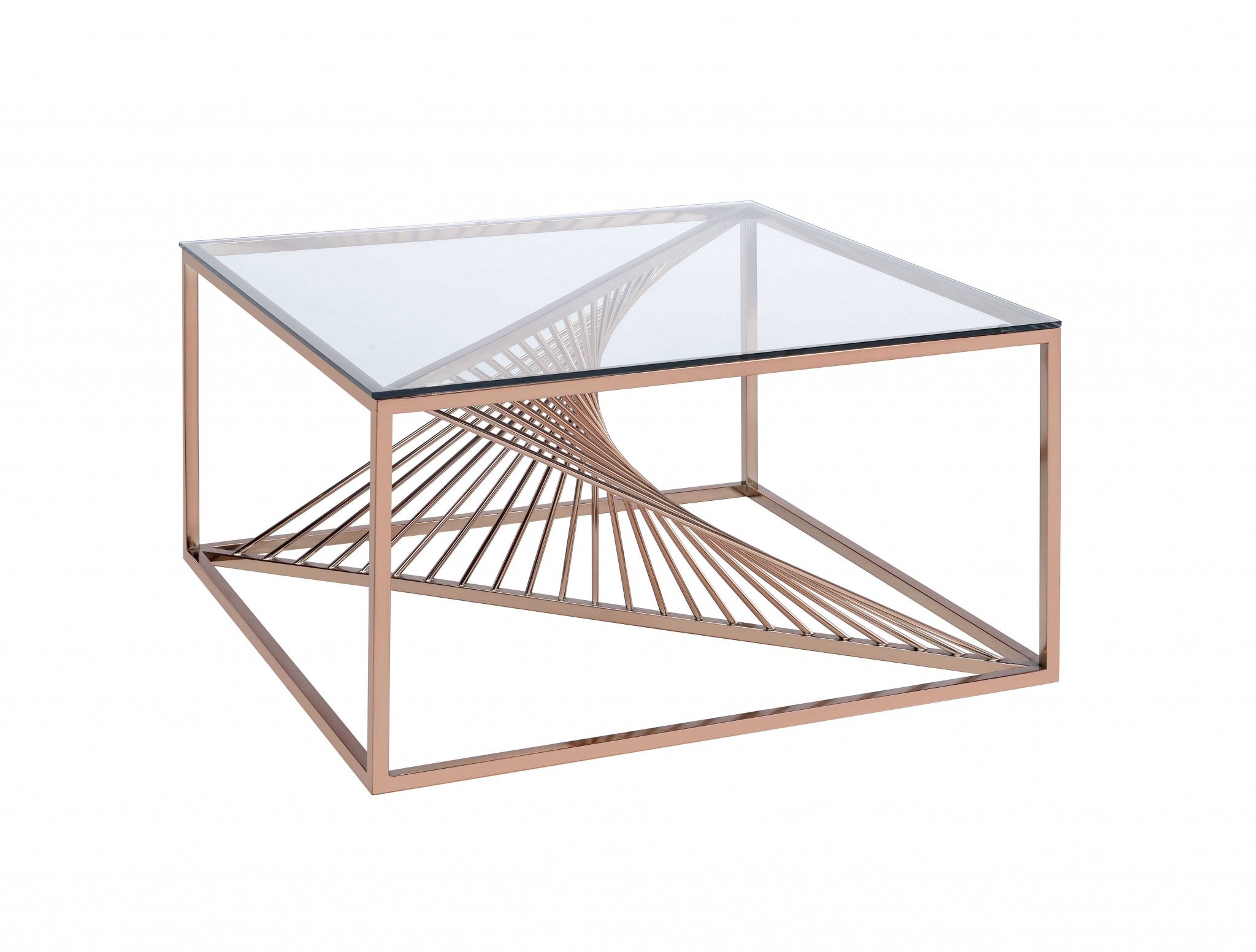 35" X 35" X 19" Brushed Copper And Clear Glass Coffee Table