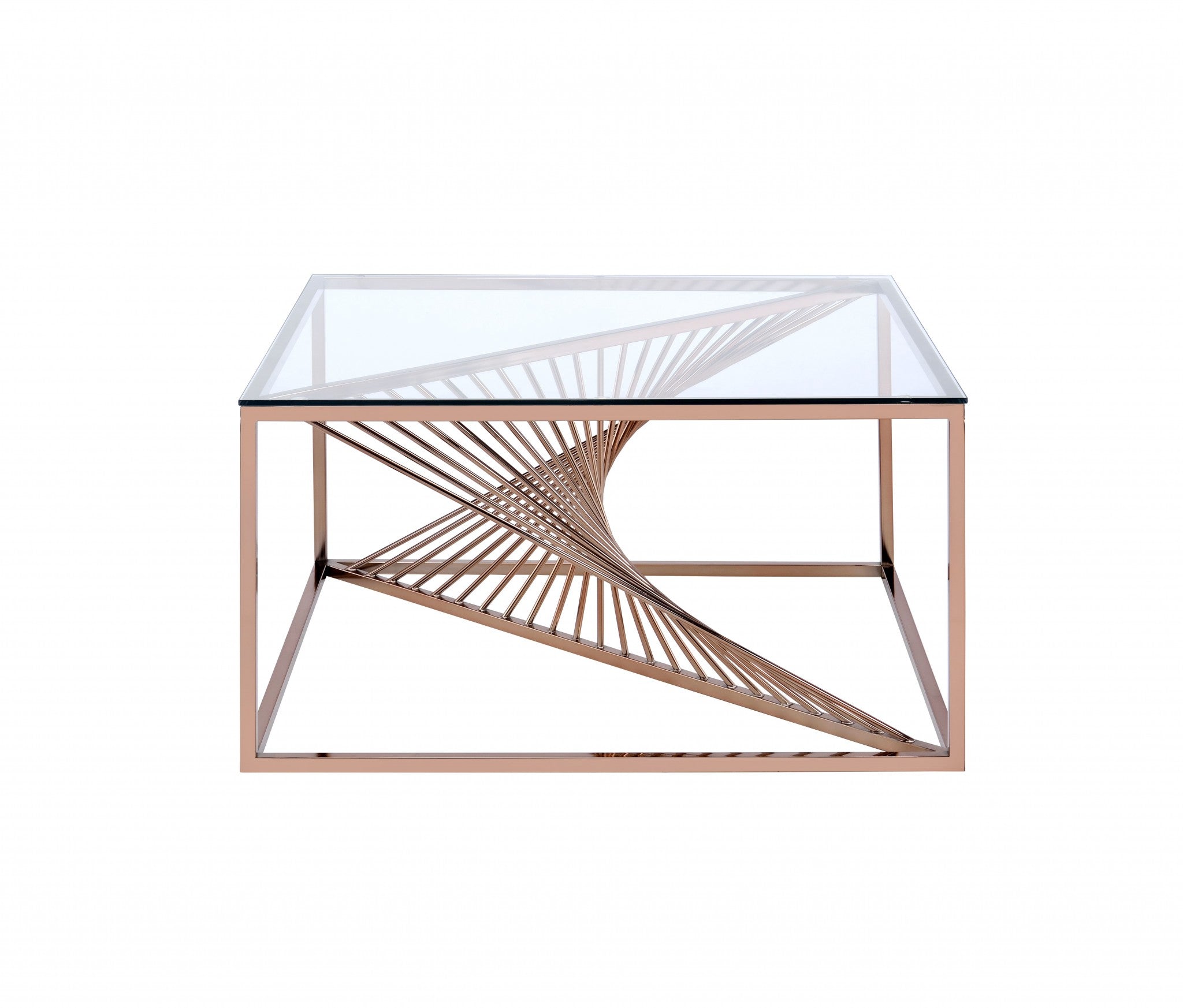 35" X 35" X 19" Brushed Copper And Clear Glass Coffee Table