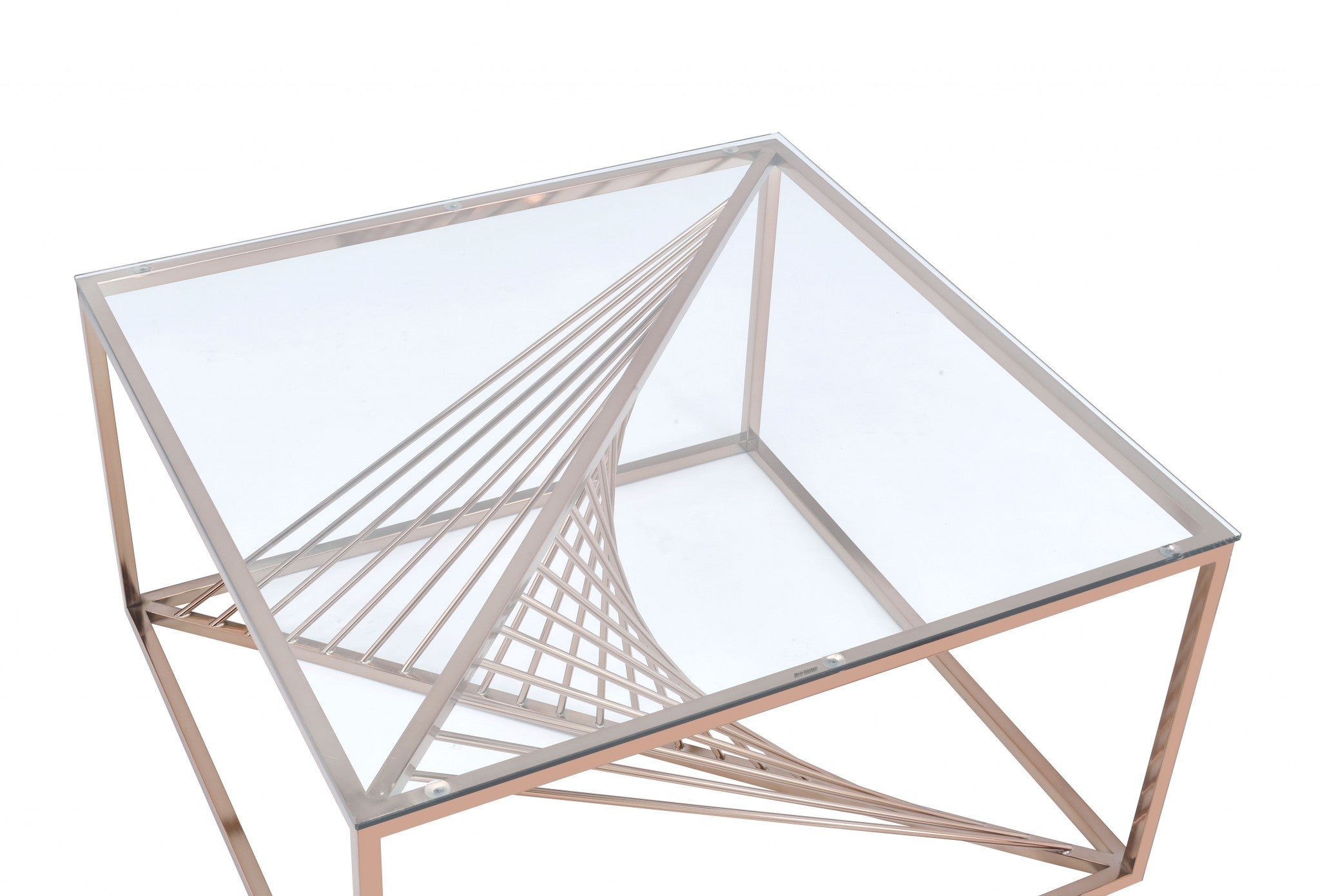 35" X 35" X 19" Brushed Copper And Clear Glass Coffee Table