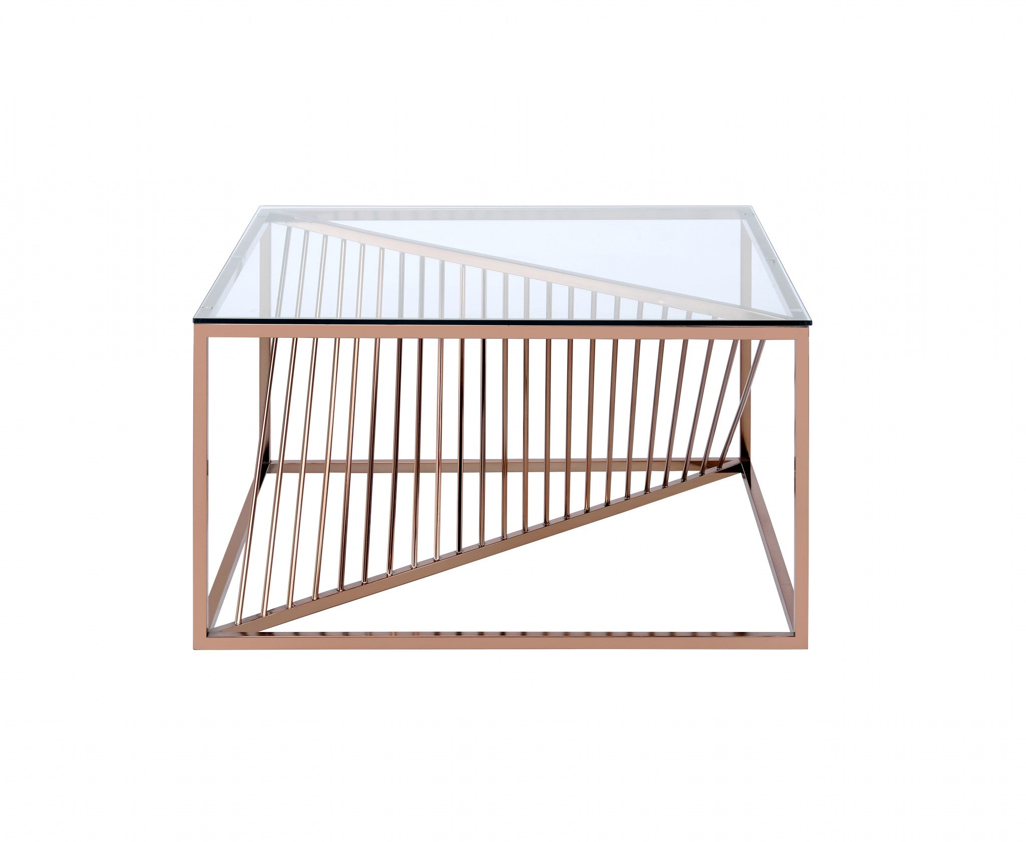 35" X 35" X 19" Brushed Copper And Clear Glass Coffee Table