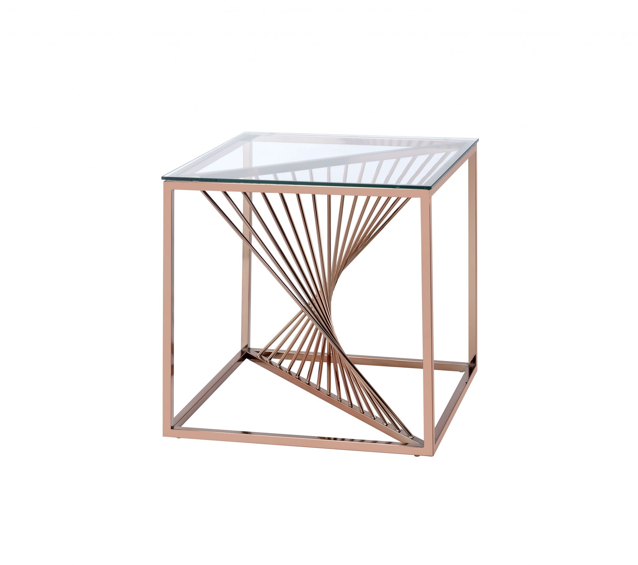 24" X 24" X 24" Brushed Copper And Clear Glass End Table