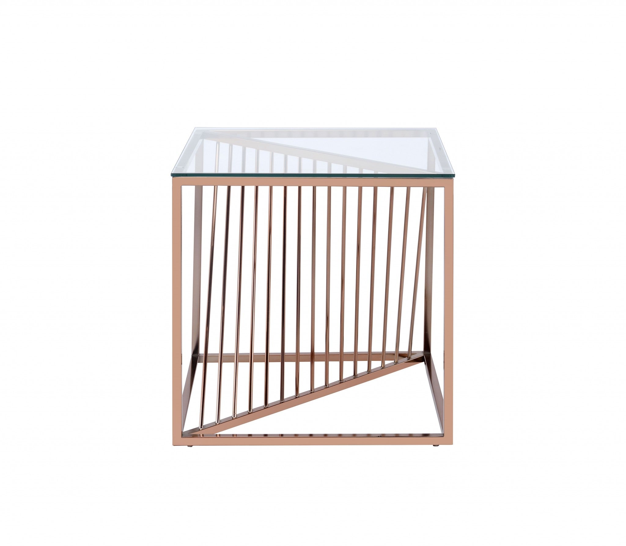 24" X 24" X 24" Brushed Copper And Clear Glass End Table