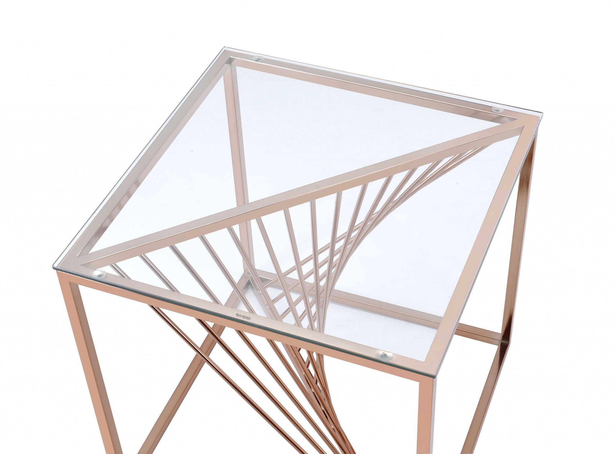 24" X 24" X 24" Brushed Copper And Clear Glass End Table