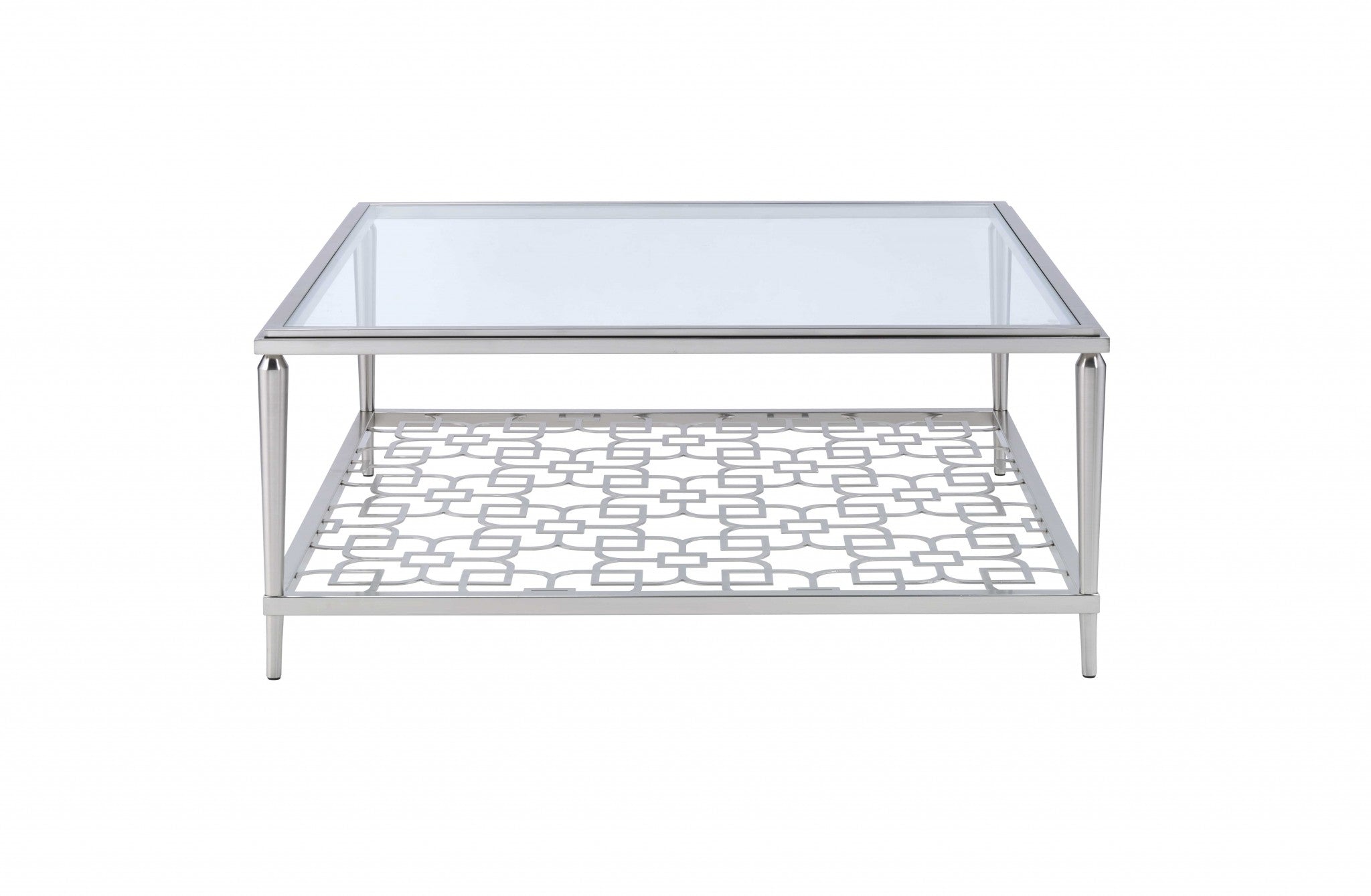 40" X 40" X 18" Nickel & Clear Glass Coffee Table