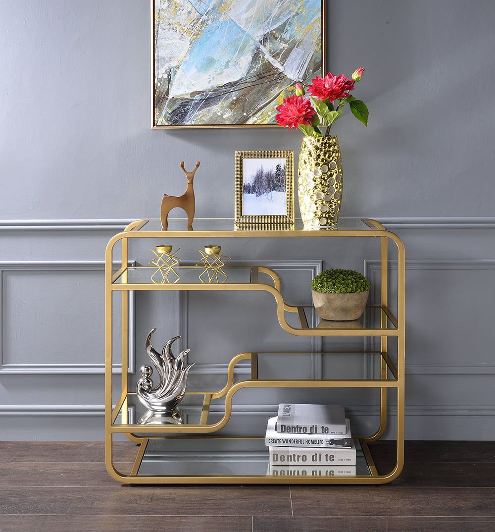 Modern yet Retro Gold And Glass Bar Table