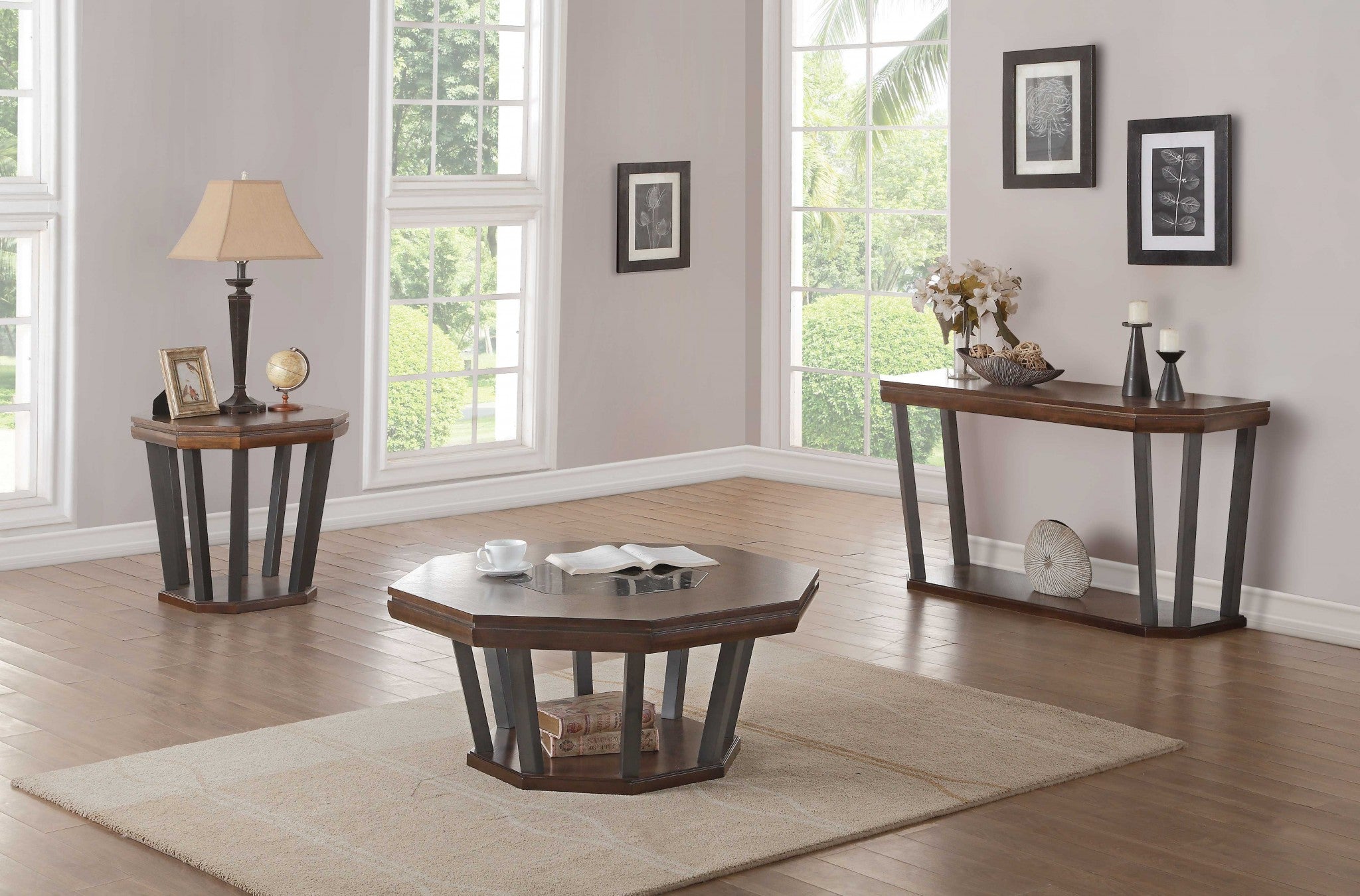 38" X 38" X 18" Black Marble And Tobacco Coffee Table