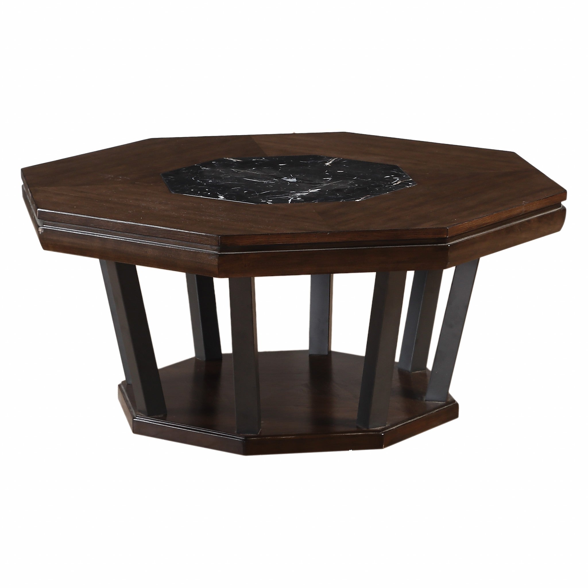 38" X 38" X 18" Black Marble And Tobacco Coffee Table