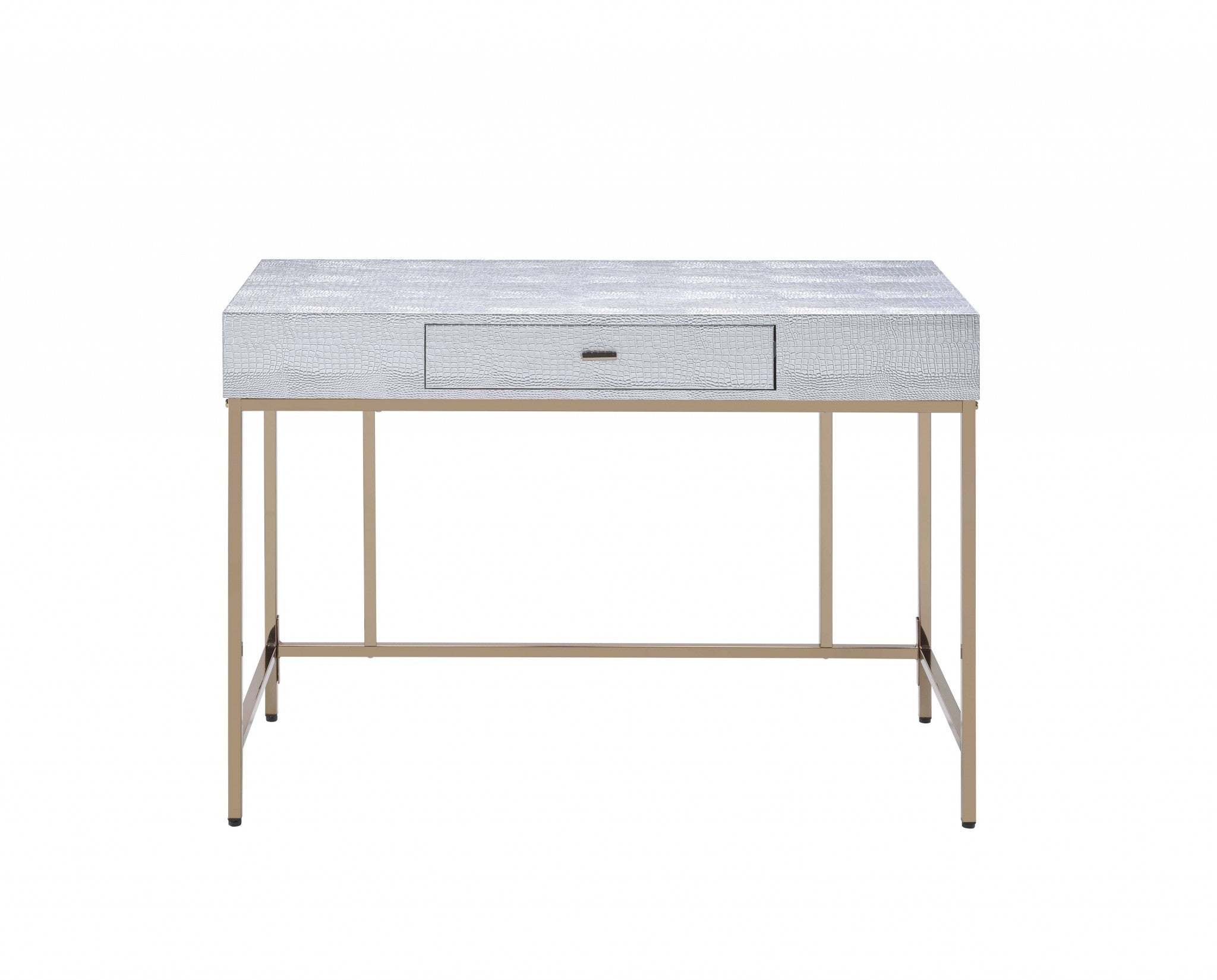 43" X 19" X 32" Champagne And  Silver Metal Tube Desk
