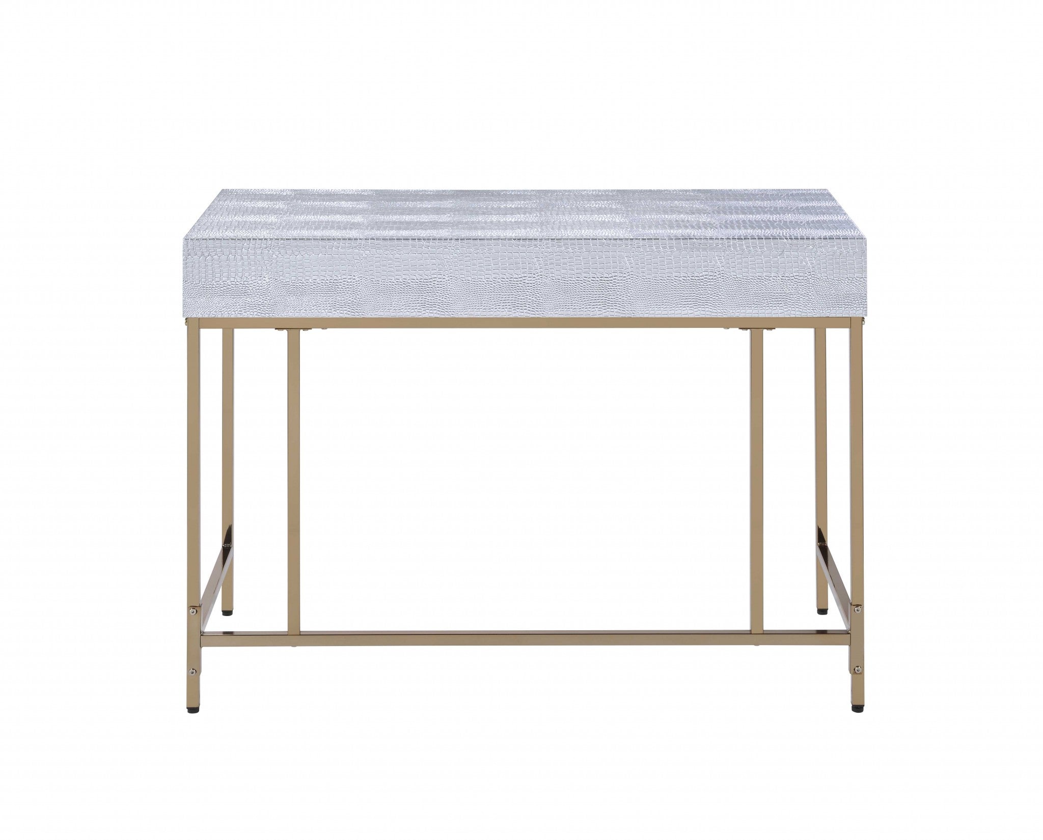43" X 19" X 32" Champagne And  Silver Metal Tube Desk