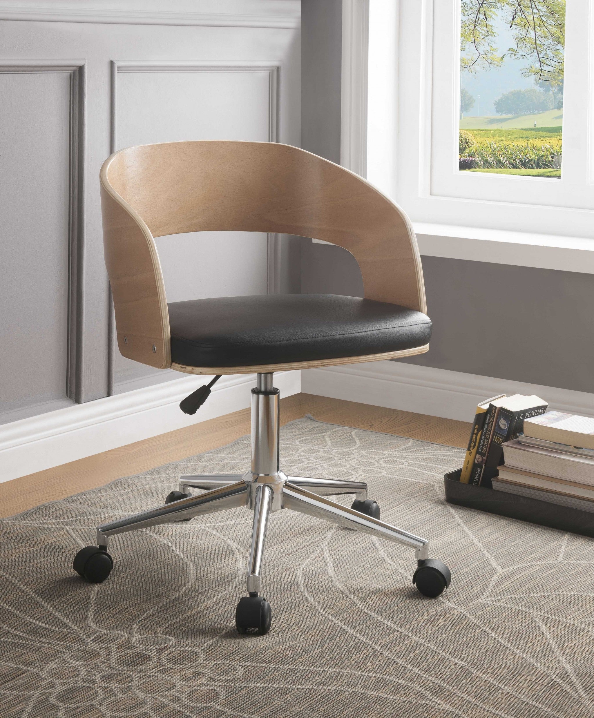 21" X 20" X 2934" White Leatherette And Beech Office Chair