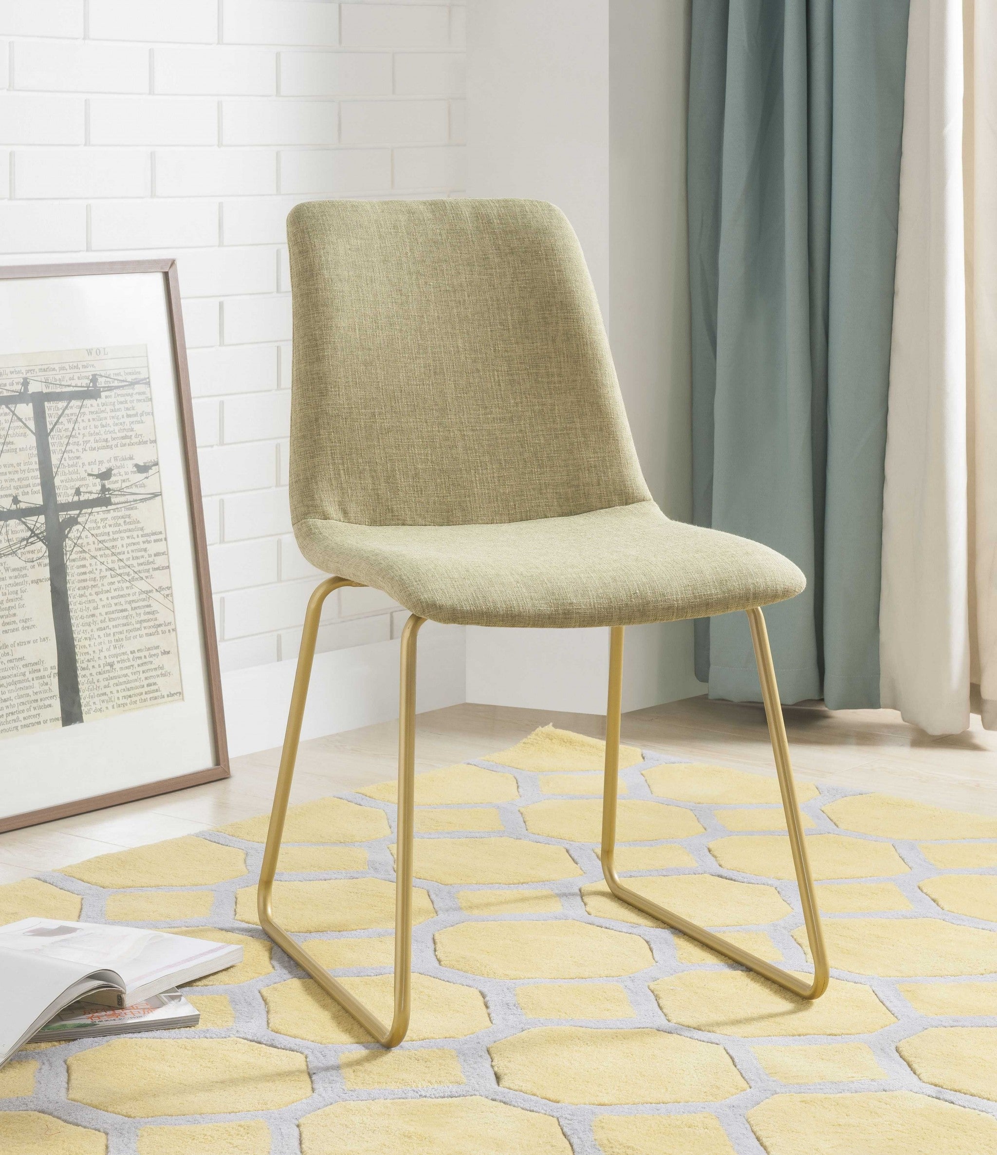 17" X 23" X 32" Light Green Fabric And Gold Accent Chair