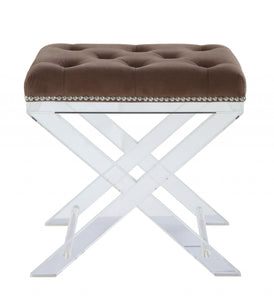 19" X 14" X 19" Brown Fabric And Clear Acrylic Stool