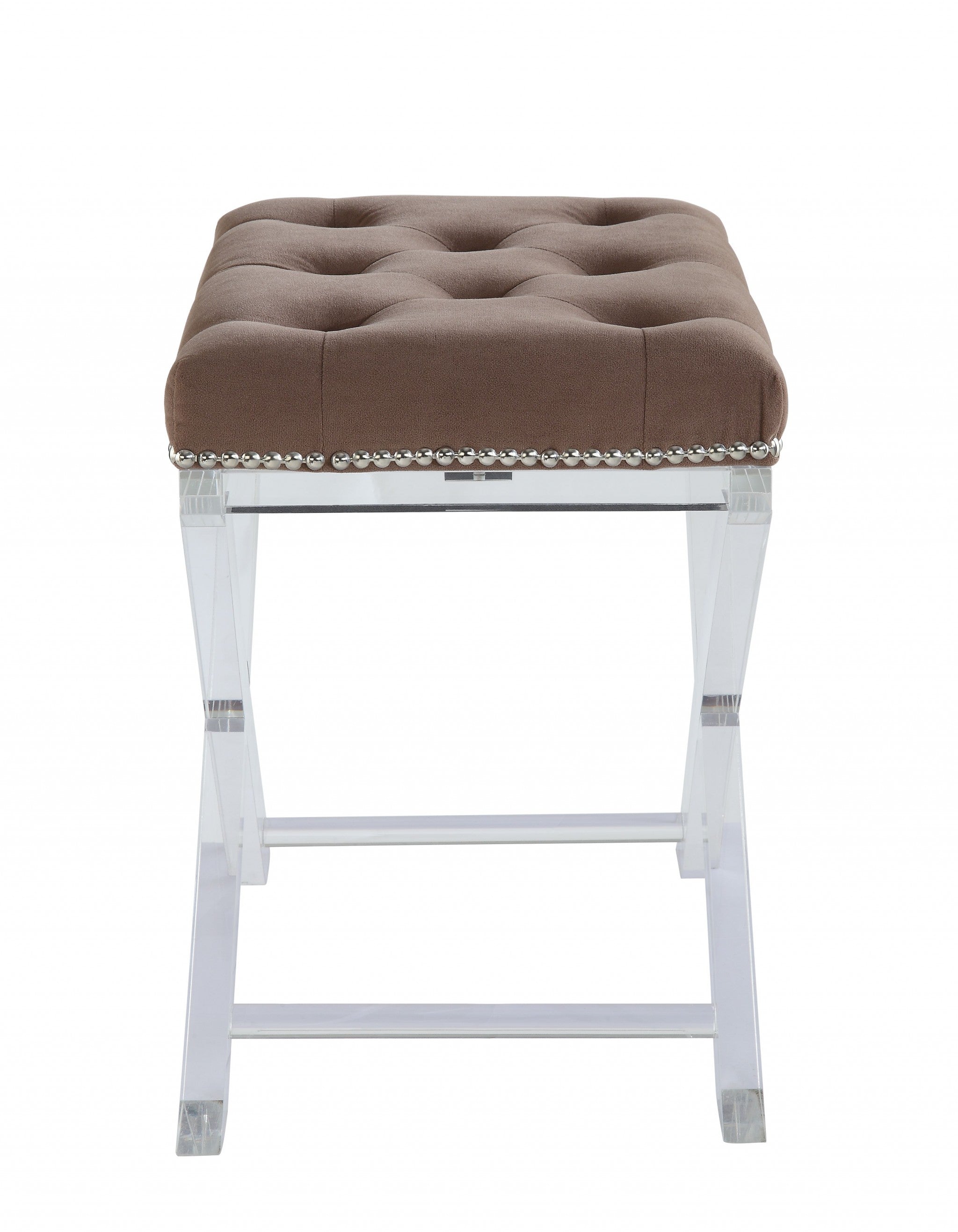 19" X 14" X 19" Brown Fabric And Clear Acrylic Stool