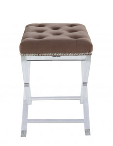 19" X 14" X 19" Brown Fabric And Clear Acrylic Stool