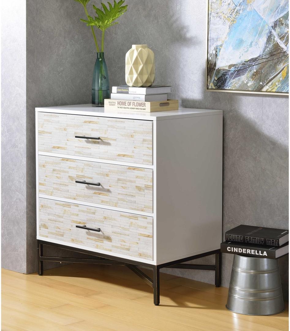 32" X 19" X 33" White & Weathered Wood Pattern Nightstand