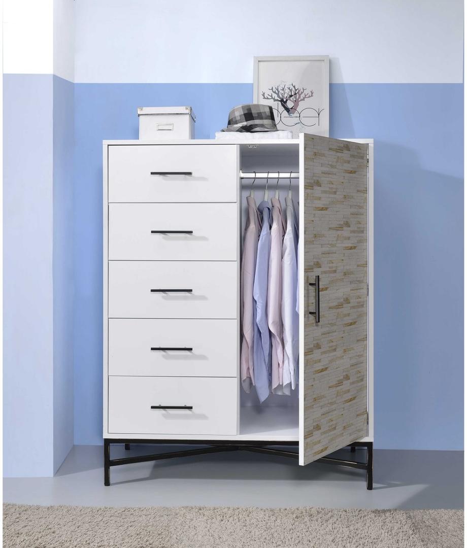 40" X 22" X 52" White & Weathered Wood Pattern Wardrobe