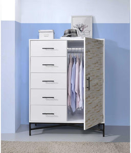 40" X 22" X 52" White & Weathered Wood Pattern Wardrobe