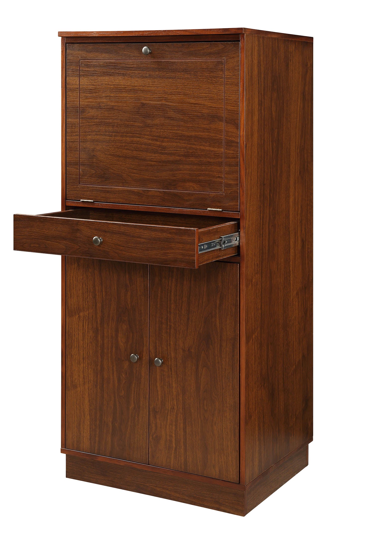 24" X 20" X 52" Walnut Mdf Wine Cabinet