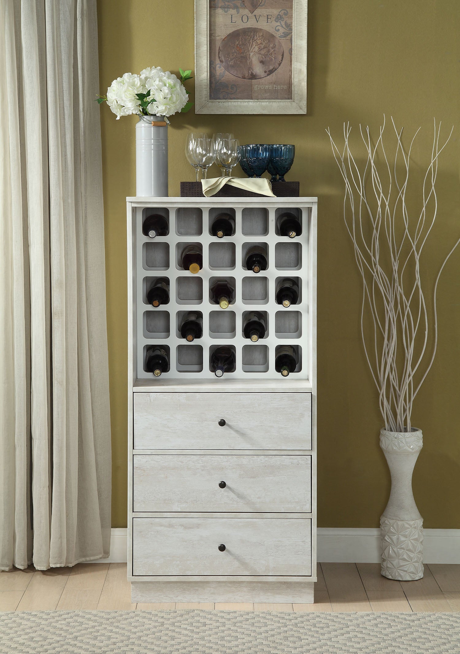 24" X 20" X 52" Wine Cabinet In Antique White - Mdf