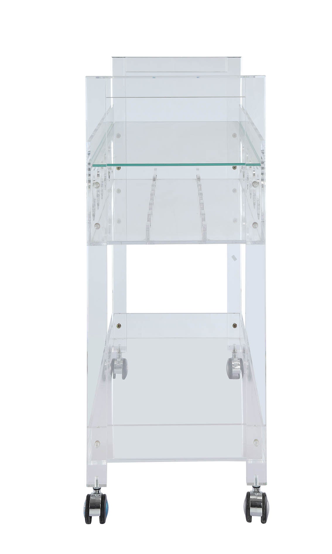 31" X 16" X 31" Clear Acrylic And Clear Glass Serving Cart