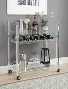 31" X 16" X 31" Clear Acrylic And Clear Glass Serving Cart