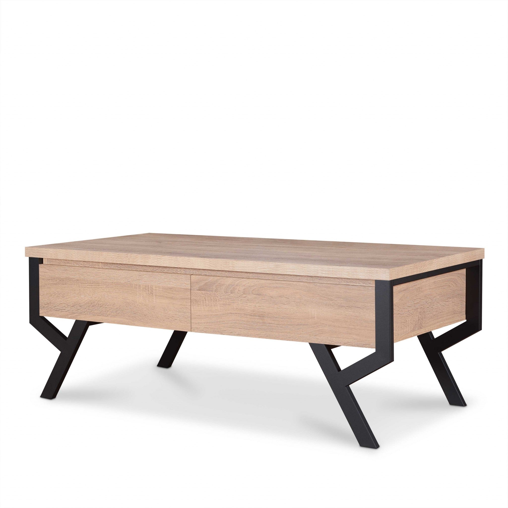 47" X 24" X 17" Natural And Black Particle Board Coffee Table