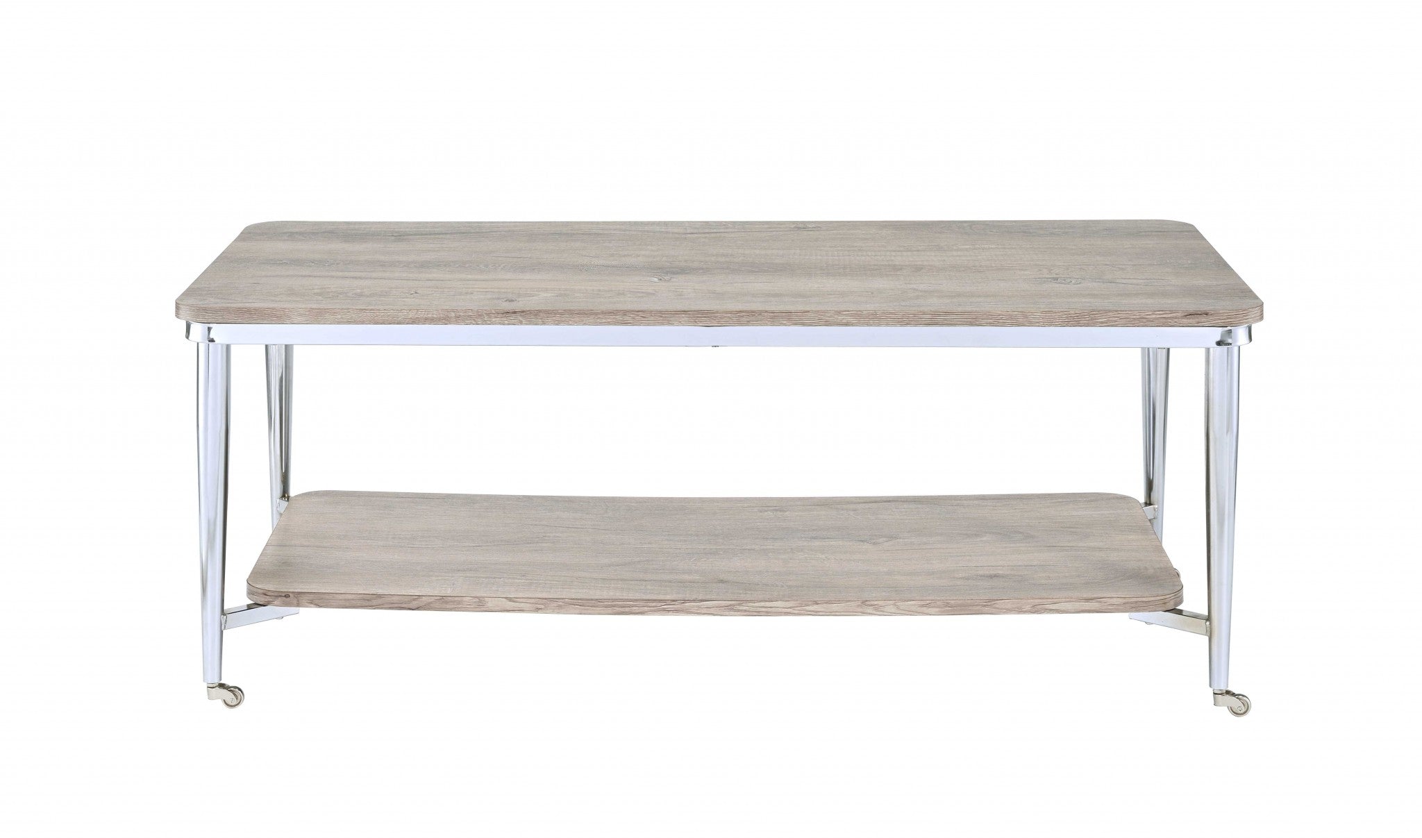 48" X 24" X 19" Gray Oak And Chrome Metal Tube Coffee Table