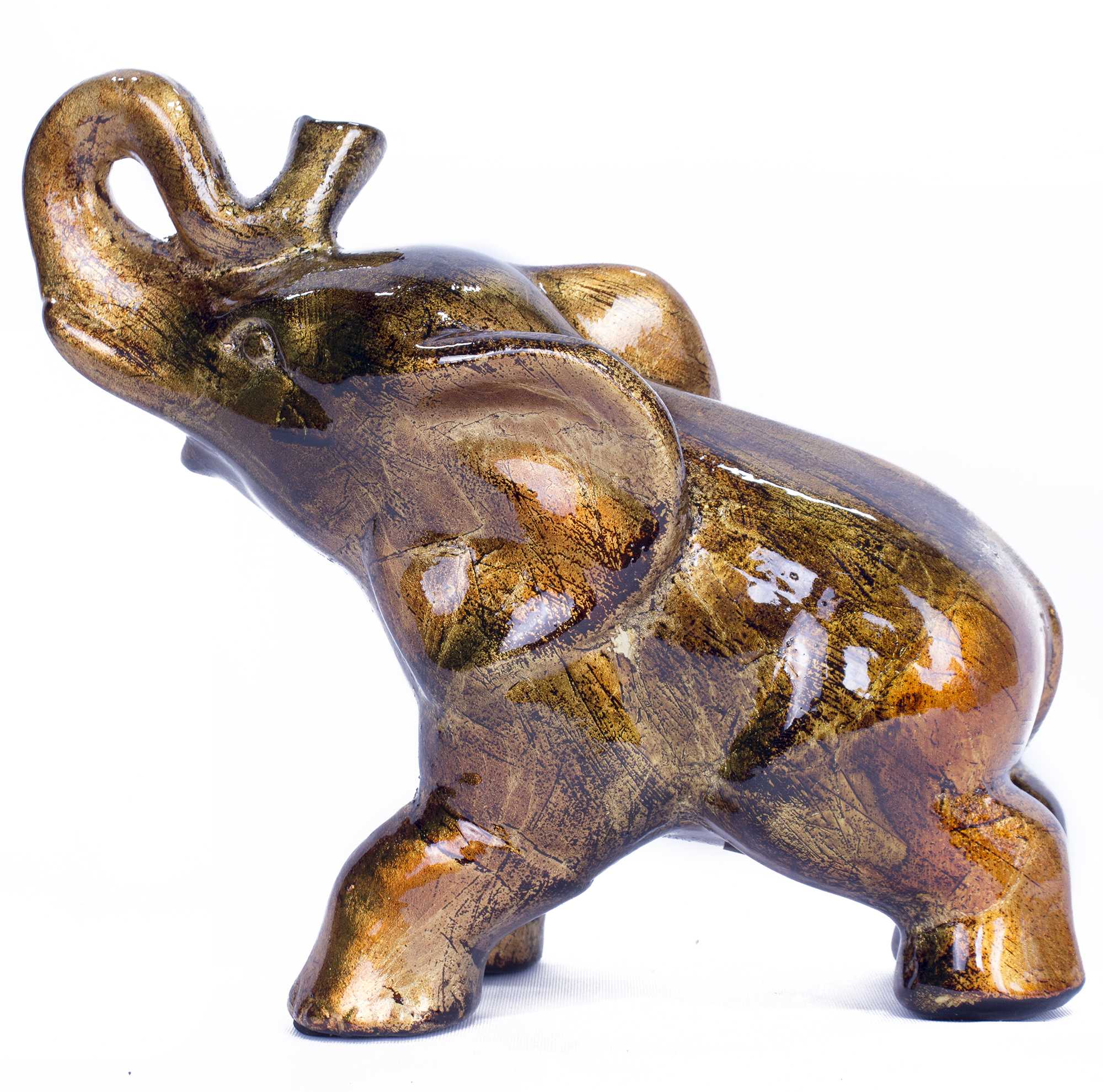 10" X 6" X 10.5" Copper Brown And Orange Ceramic Elephhant