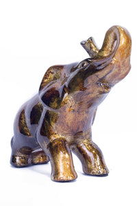 10" X 6" X 10.5" Copper Brown And Orange Ceramic Elephhant