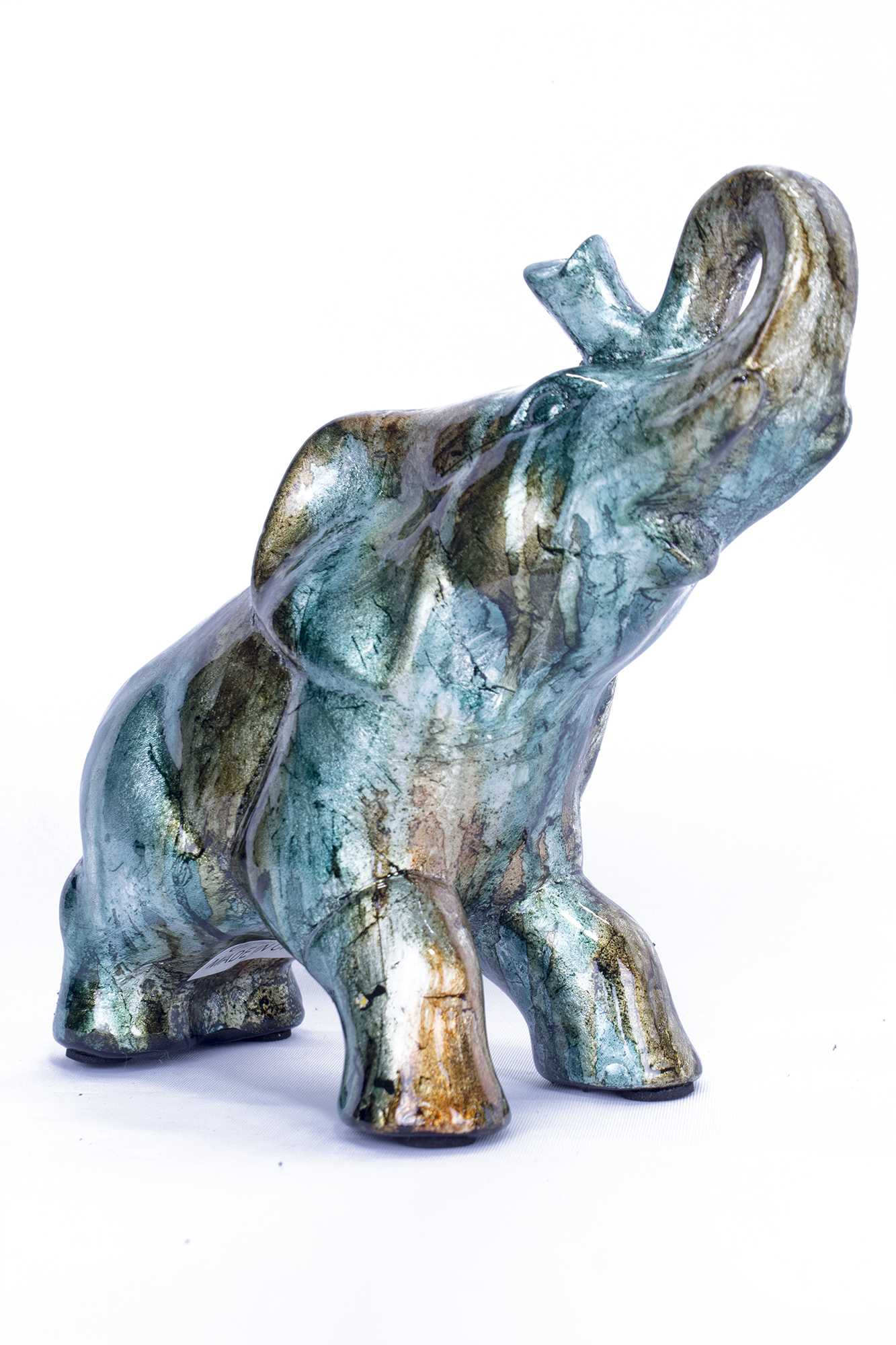 10" X 6" X 10.5" Turquoise Copper And Bronze Ceramic Elephhant