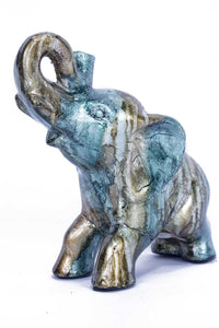 10" X 6" X 10.5" Turquoise Copper And Bronze Ceramic Elephhant