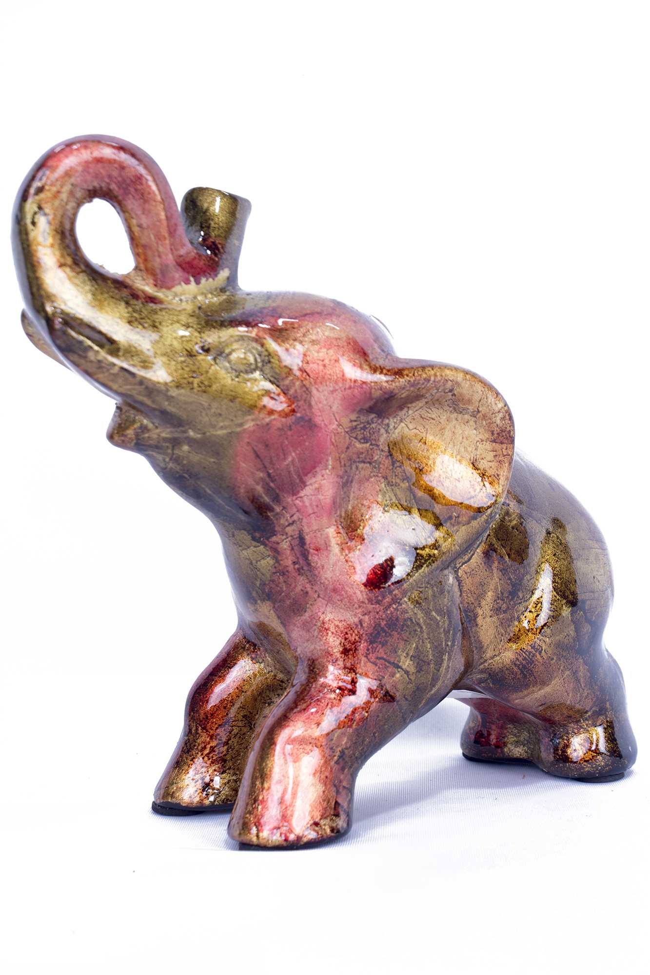 10" X 6" X 10.5" Copper Red And Gold Ceramic Elephhant