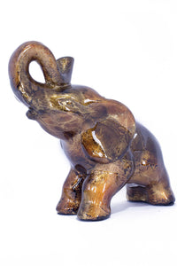 13" X 7" X 12" Copper, Brown And Orange Ceramic Elephhant
