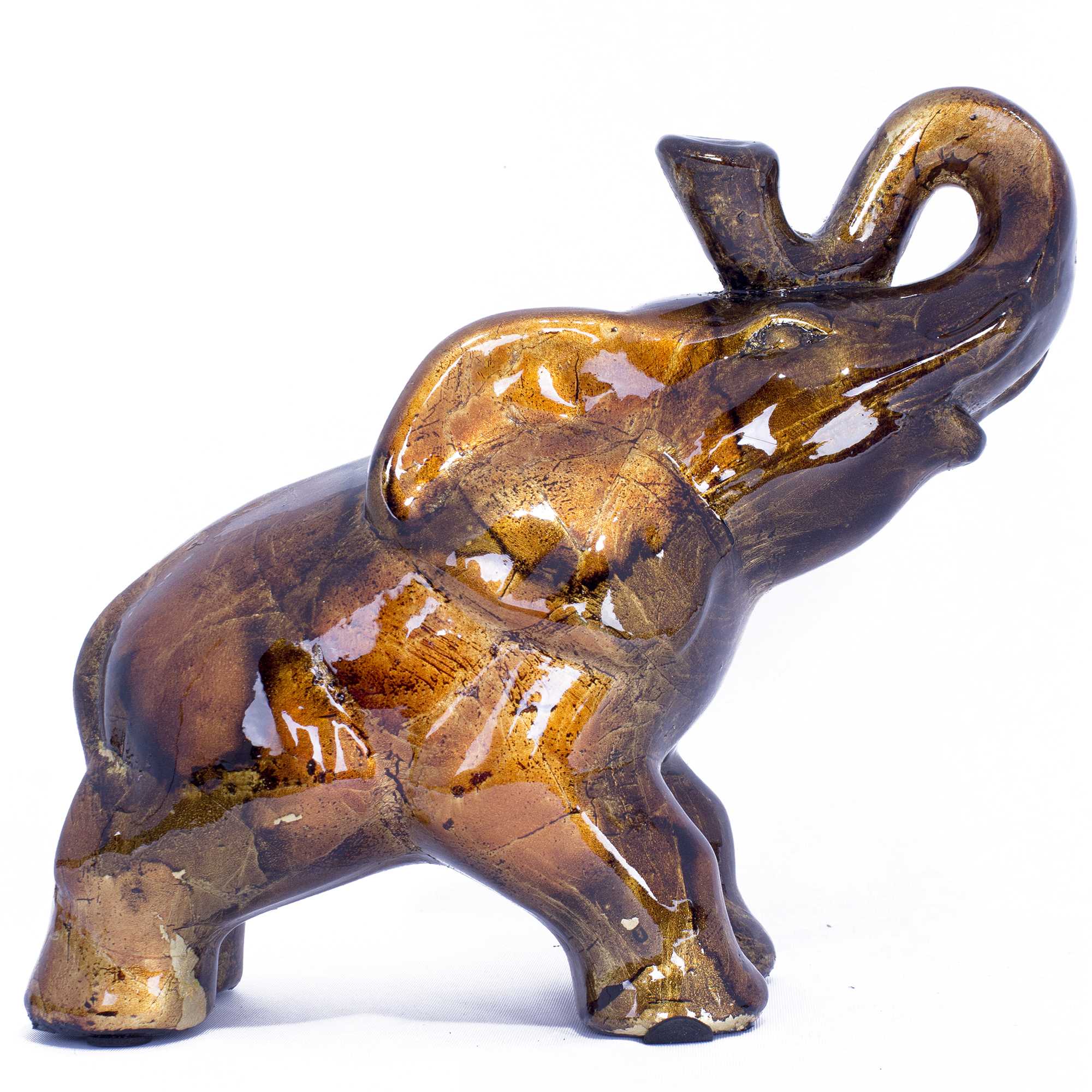 13" X 7" X 12" Copper, Brown And Orange Ceramic Elephhant