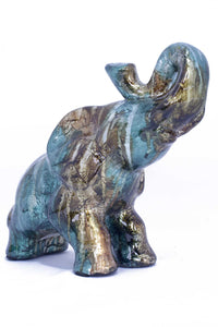 13" X 7" X 12" Turquoise, Copper And Bronze Ceramic Elephhant