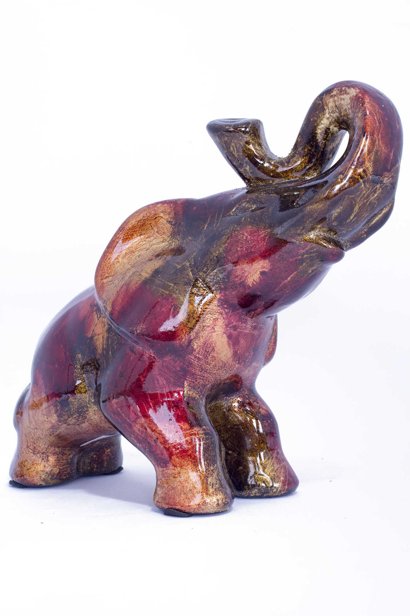 13" X 7" X 12" Copper, Red And Gold Ceramic Elephhant