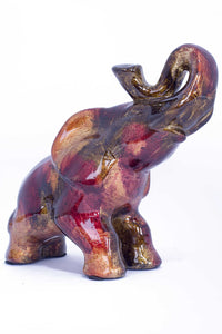 13" X 7" X 12" Copper, Red And Gold Ceramic Elephhant