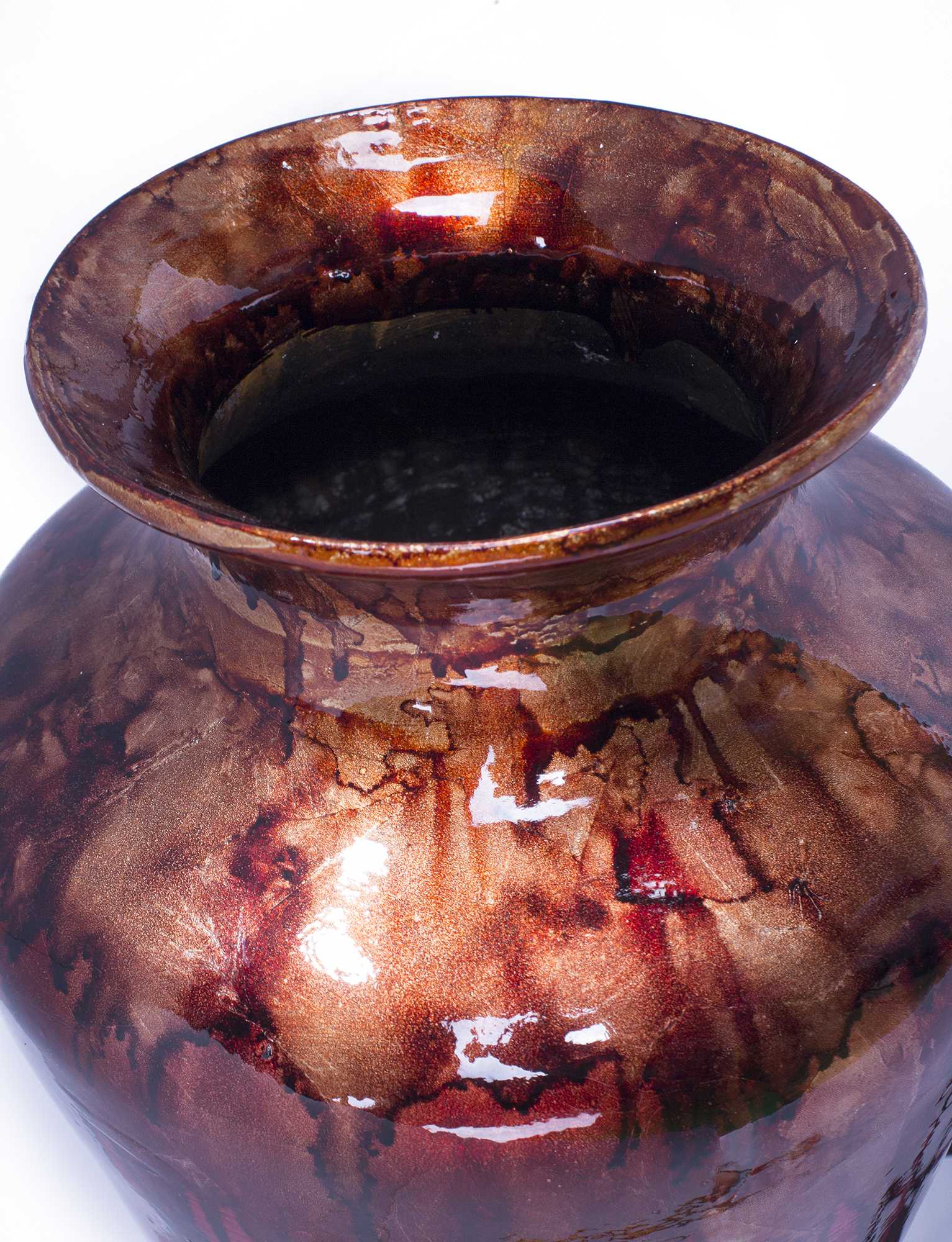 7" X 7" X 24.5" Red And Gray Ceramic Floor Vase