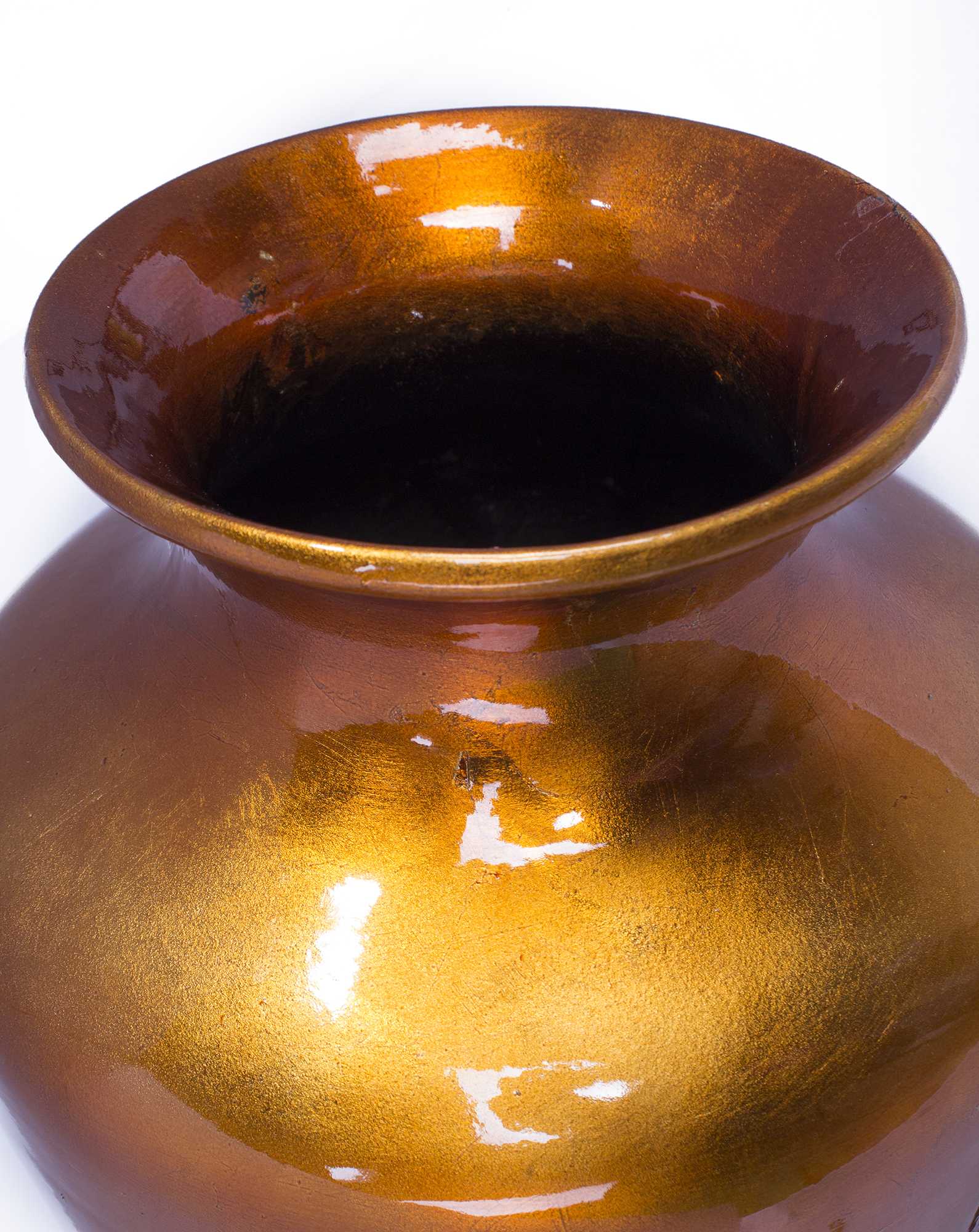 7" X 7" X 24.5" Orange And White Ceramic Floor Vase