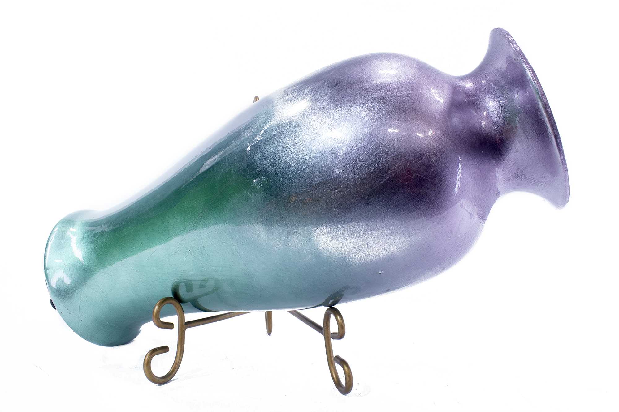 12.75" X 12.75" X 30.75" Purple And Aqua Ceramic Ombre Lacquered Ceramic Vase